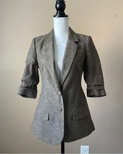 BB DAKOTA | Taupe Wool Blend 3/4 Ruched Sleeve Blazer Sz S