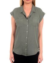 Jach’s Girlfriend Sleeveless V Neck Button Up Shirt Army Green Large