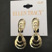 Ellen Tracy Gold Hammered Clip on Earrings