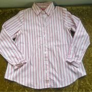 Liz Lange Maternity Blouse Top Small Pink Stripes Stretch Button Front