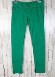 Guess Skinny Ankle Zipper Jeans Green Bling Pants