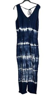 NWOT Young Fabulous & Broke Blue Tie Dye Sleeveless Jumpsuit V Neck Back Medium