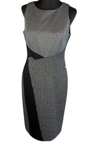 Classiques Entier Womens Sheath Dress 10 Black Gray Herringbone Ponte Sleeveless