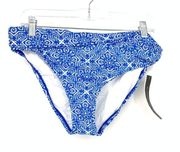 La Blanca Womens Size 12 Tile Side Shirred Hipster Bikini Bottom Blue White