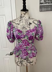 WAYF NWOT  Off Shoulder Puffy Bubble Fit Flare Floral Print peplum Keyhole Heart