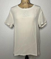 NWT Chaser Size M Bone White Silk Crewneck Open Back Strappy Short Sleeve Top
