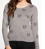 CHASER Tiger Embroidered Cashmere Blend Crewneck Sweater Sz Medium