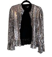 INC Blazer Womens L Urban Chic Party Sequins Peplum Bell Sleeves Silver NWT