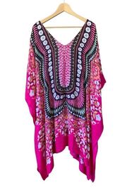 Theodora & Callum Vibrant Boho Print Kaftan Cover Up Pink One Size