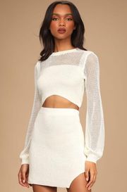 Double the Delight Ivory Knit Two-Piece Mini Sweater Dress