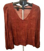 NWT Rewind Peasant Blouse Burgundy Long Sleeve Sz L