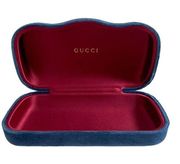 Fancy Clamshell Gucci case, 100% Authentic Velvet Blue outside bold red inside