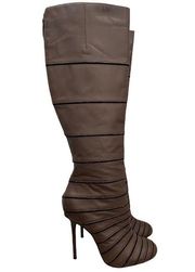 L.A.M.B Gwen Stafani Tan Brown Leather Knee High Stiletto Boots 7.5