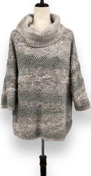 Lucky Brand Oversized Tan Grey Chunky Knit Cowl Neck Wool Blend Sweater Large