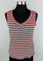 White Stag Womens M 8 / 10 Sleeveless Colorfully Striped Cotton Top