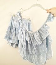 MISA marion blue dotted smocked mini skirt tank 2 piece set size small