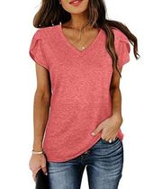 Women’s Plus V-Neck Tee with Short Tulip Sleeves in Coral Pink - Size 3X