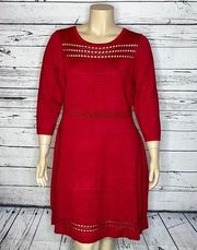 Lane Bryant NWT Size 18/20 Red - Crochet Lace Trim Sheath Sweater Dress