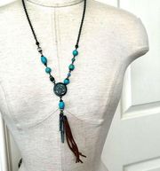 Shyanne blue leaf tassel beaded necklace