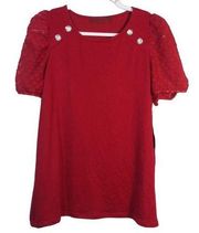 Love Scarlett Red Short Sheer Puff Sleeve Swiss Dot Size PL