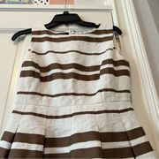 Women’s Pleated White & Brown Striped Dress Size 2