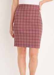 NWT Maurices High Rise Bengaline Mauve Plaid Pencil Skirt Size Large