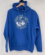 Colorado Mountain Junkie Hoodie Unisex Large Blue White Cozy Cotton Blend