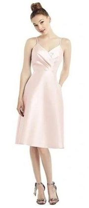 NWT Alfred Sung Draped Faux Wrap Cocktail Dress With Pockets Blush Size 8 D777