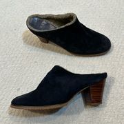 Golo suede shearling lined block wood heeled mules vibram soles size 10