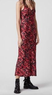 All Saints Hera Ambient Black and Red Leopard Print Slip Dress Size M