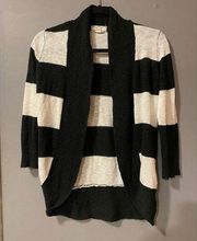 Pink Rose Sweater Black Stripe Open Front Cardigan Long Sleeve Small