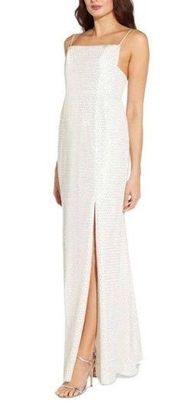 Aidan Mattox Sequined Maxi Ivory Evening Dress