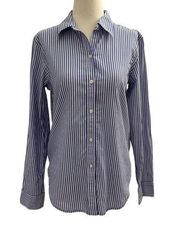 Chaps Women Size Small Striped Button Up Shirt Collared Blue Business 17-588