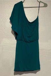 Turquoise Draped One Shoulder Dress