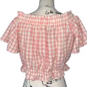 Favlux pink & white gingham crop top NWT large