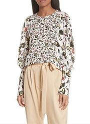 Grey Jason Wu Painterly Floral Print Silk Top Size 2 New with Tags