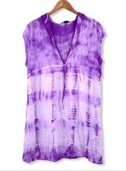 Rays sun purple tie dye hooded swim coverup Med