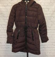 Old Navy Brown Long Length Coat with Faux Fur Hoodie Size Medium