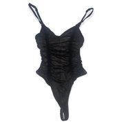 Out From Under Mesh Black Thong Bodysuit - S