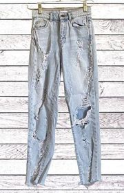 Pull & Bear Kaya Distressed Light Wash High Rise Jeans Women's SZ EU 32/0