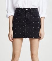 The Five-pocket Cutoff Black Denim Polka Dot Miniskirt