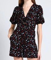 Maje Inobi Jacquered print romper black red sz US 6