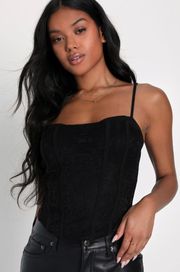 Black Lace Sleeveless Bustier Tank Top