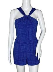 Vineyard Vines Romper Womens 0 Blue Basketweave Halter Jumpsuit Casual Playsuit