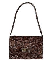 Jessica McClintock Faux Snakeskin Brown/Light Brown Shoulder Bag, Chain …