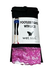 Wet Seal Footless Vintage Tights with Pink Lace Trim One Size