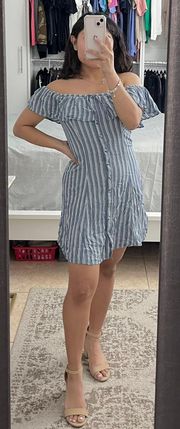 Off The Shoulder Striped Dress Blue/White