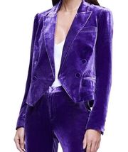 🆕 L’AGENCE Rory Cropped Silk Blend Velvet Blazer in Purple Sz 8