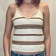 be cool Los Angeles Women's Crochet Knit Sweater Tank Top ML M L Cream Brown Tan