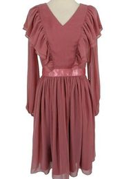 Rachel Parcell Long Sleeve Ruffle A-Line Chiffon Dress Pink Size XXS NWT